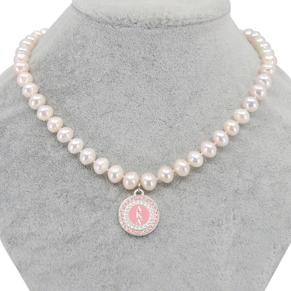 AKA Pink Round Charm Pearl Necklace
