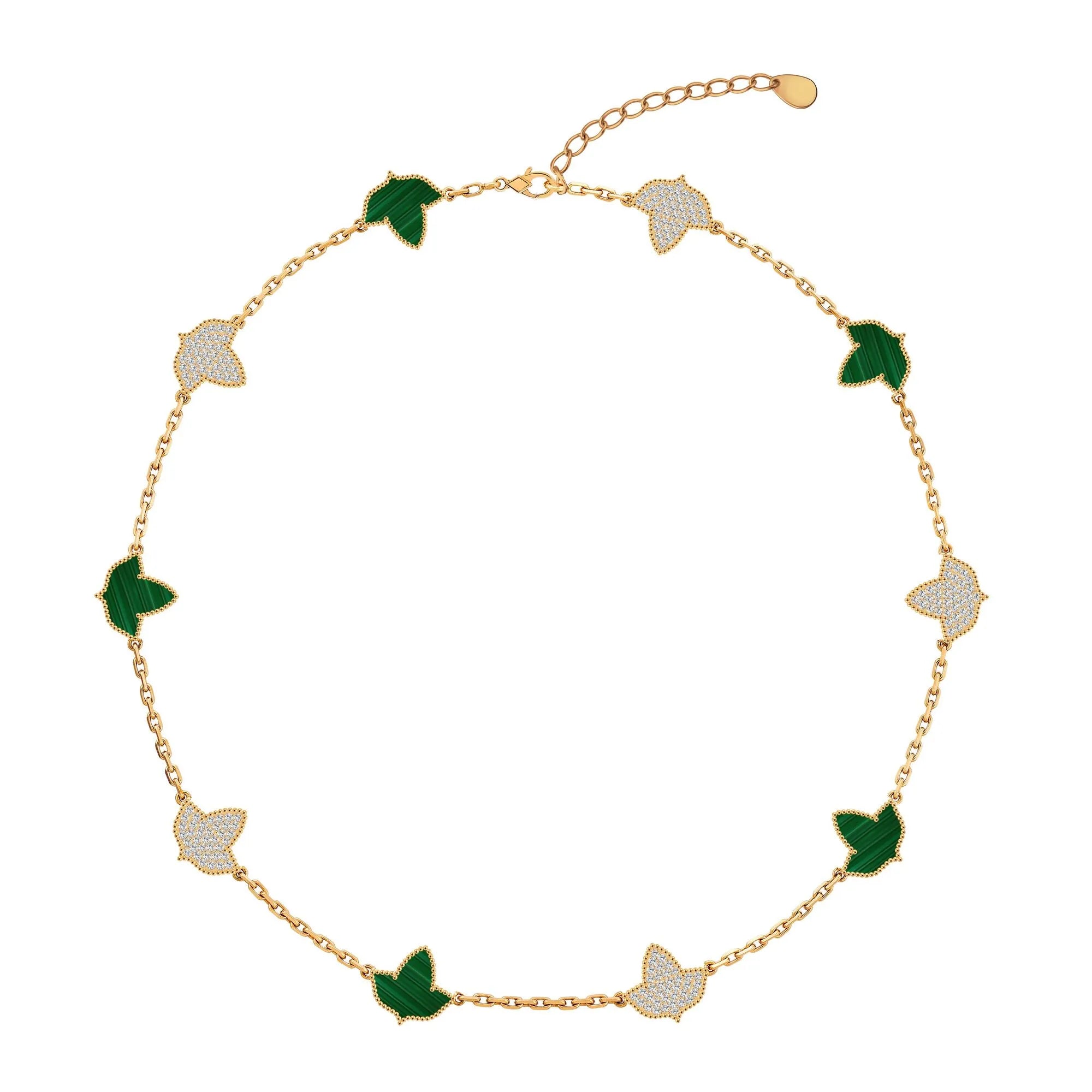 AKA 10 Ivy Malachite Necklace 24K Gold Plated