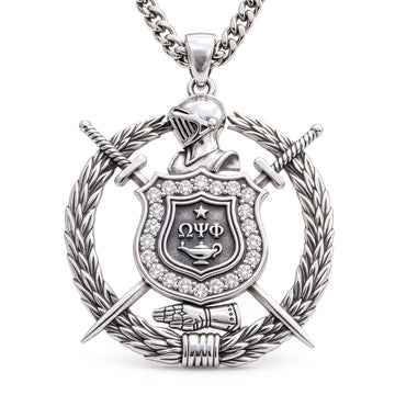 Omega Psi Phi Shield Silver Necklace