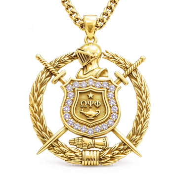Omega Psi Phi Shield Gold Necklace