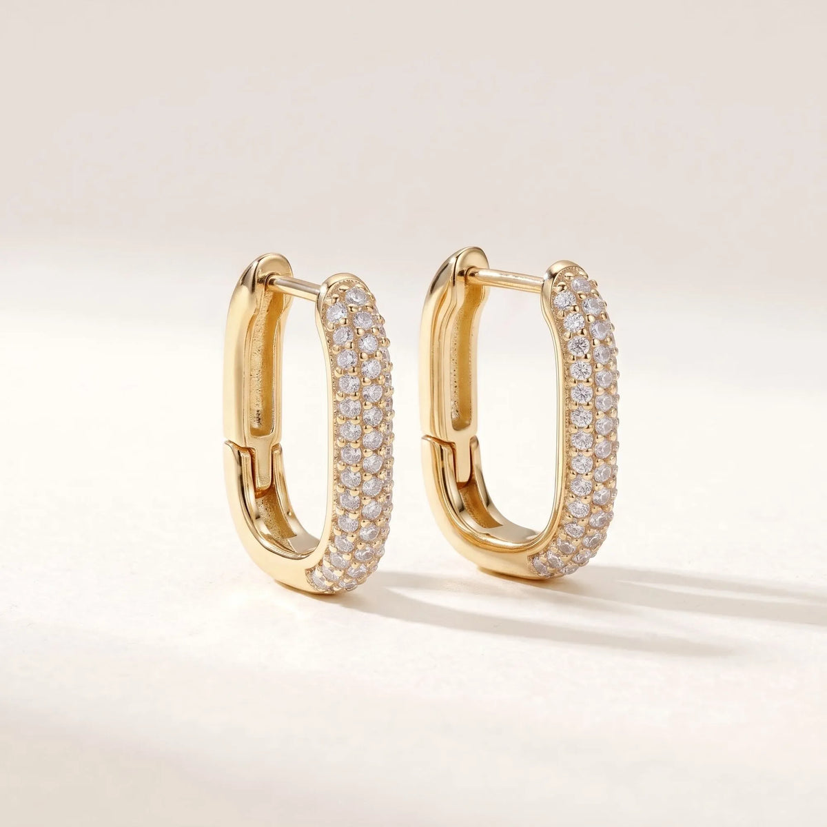 3-Row U-Pavé Gold Paperclip Large Huggie Earrings