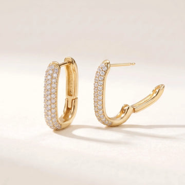 3-Row U-Pavé Gold Paperclip Large Huggie Earrings