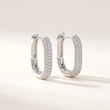3-Row U-Pavé Silver Paperclip Large Huggie Earrings