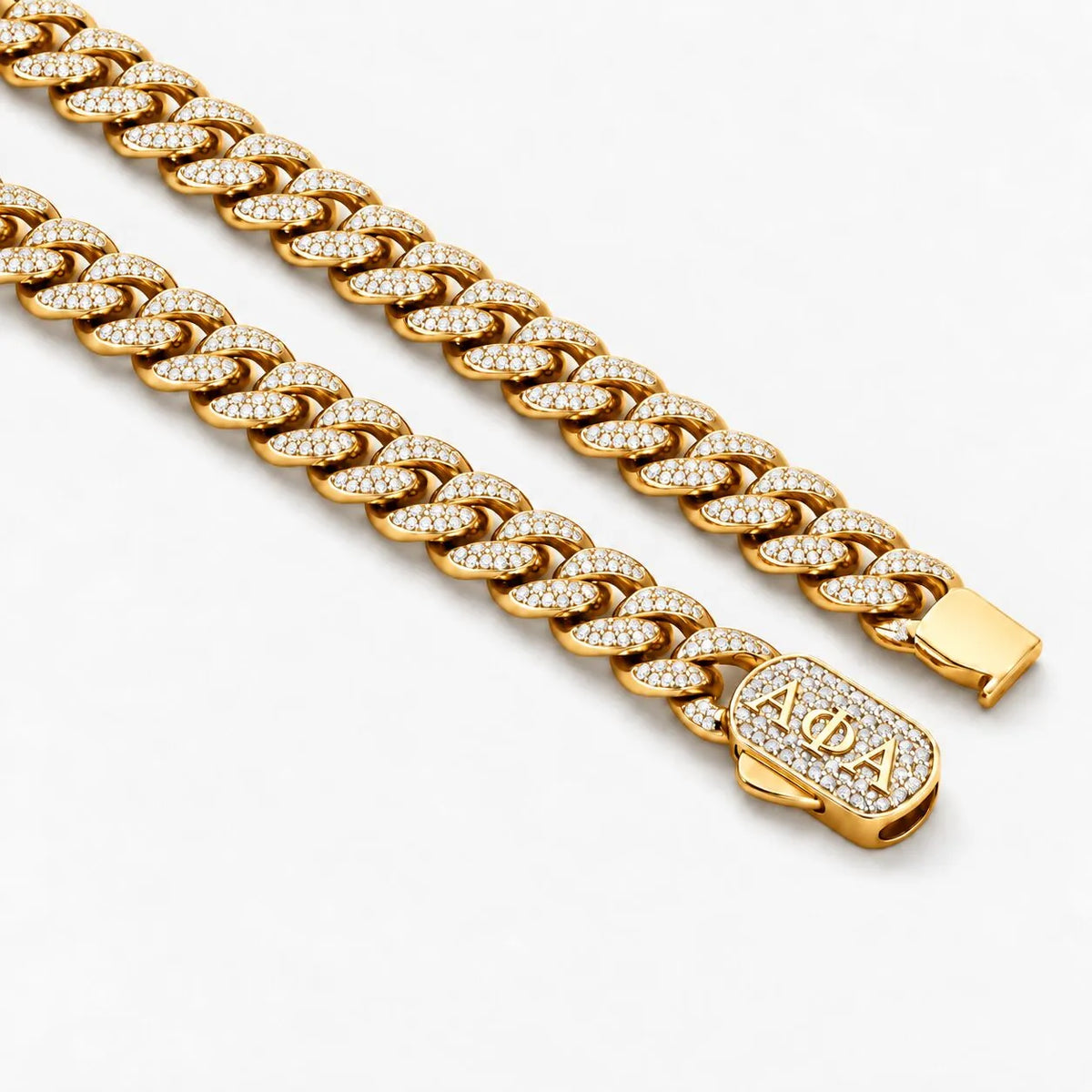 Alpha Phi Alpha Iced Out Gold Cuban Chain Necklace