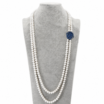 Blue Rose Heirloom Long Pearl Necklace
