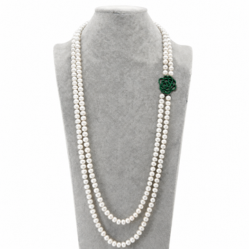 Green Rose Heirloom Long Pearl Necklace