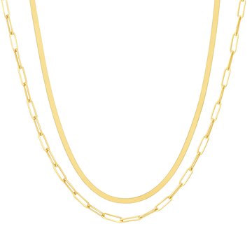 Herringbone Necklace and Paperclip Necklace Set in Gold