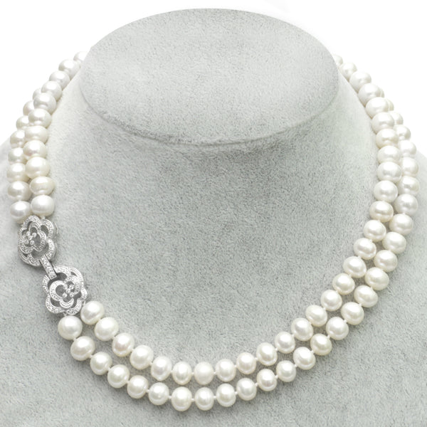 Double Rose Pearl Necklace