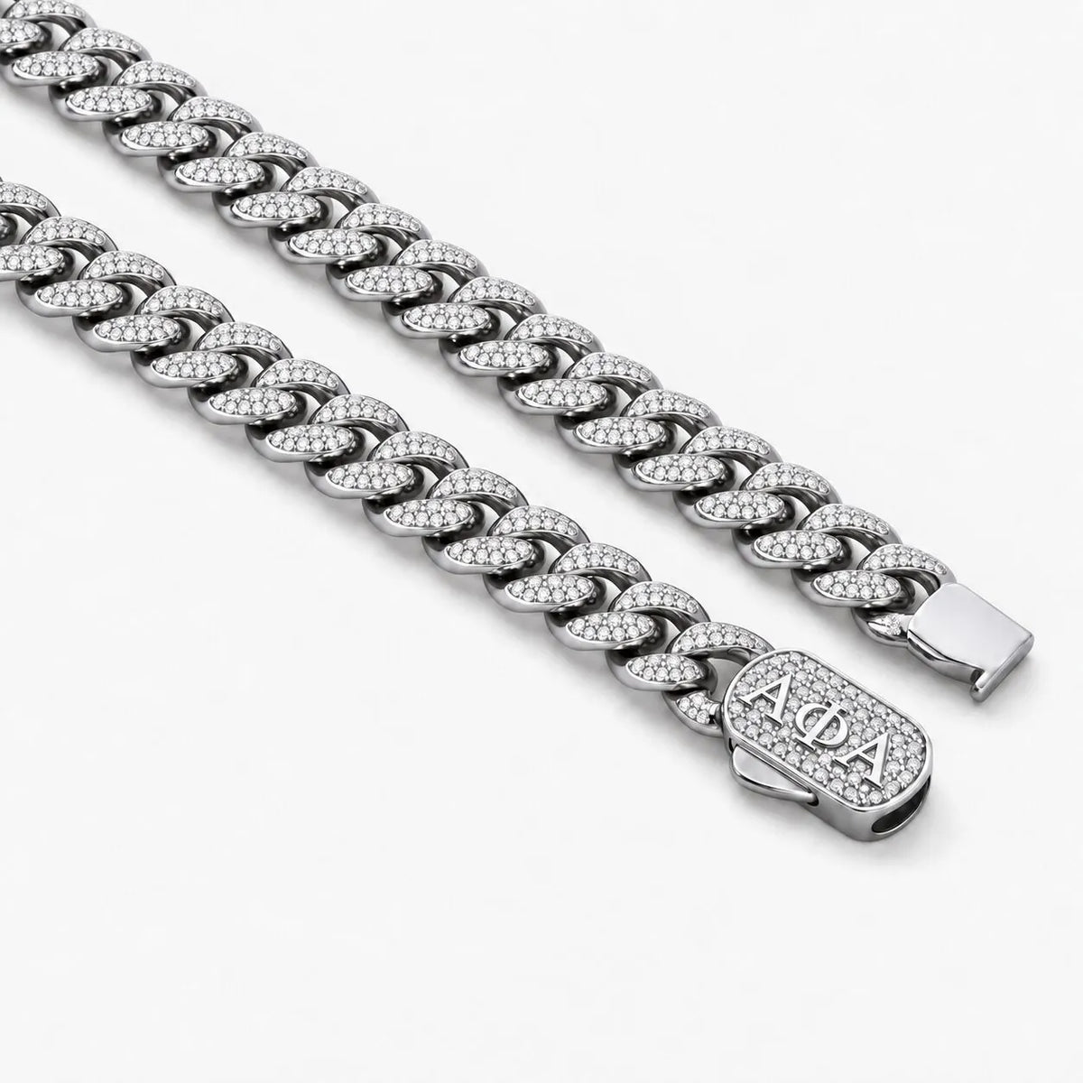 Alpha Phi Alpha Iced Out Silver Cuban Chain Necklace