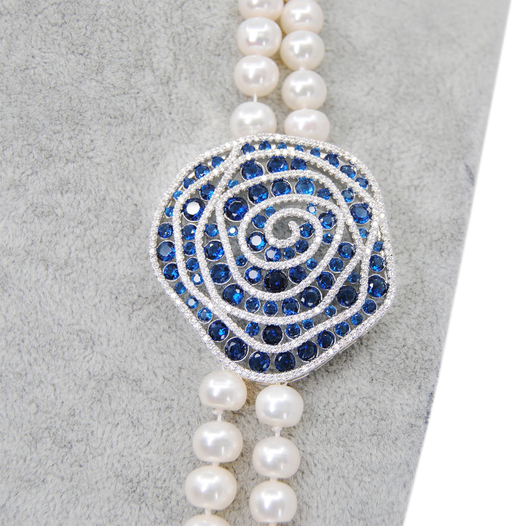 Blue Rose Long Natural Pearl Necklace - Gratia Pearl