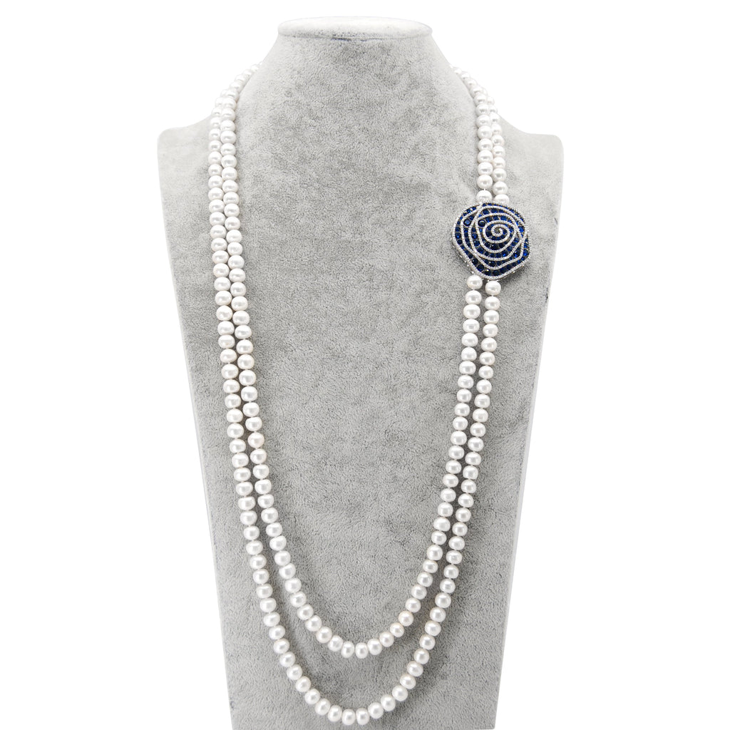 Blue Rose Long Natural Pearl Necklace - Gratia Pearl