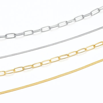 Herringbone Necklace and Paperclip Necklace Set in Gold and Silver