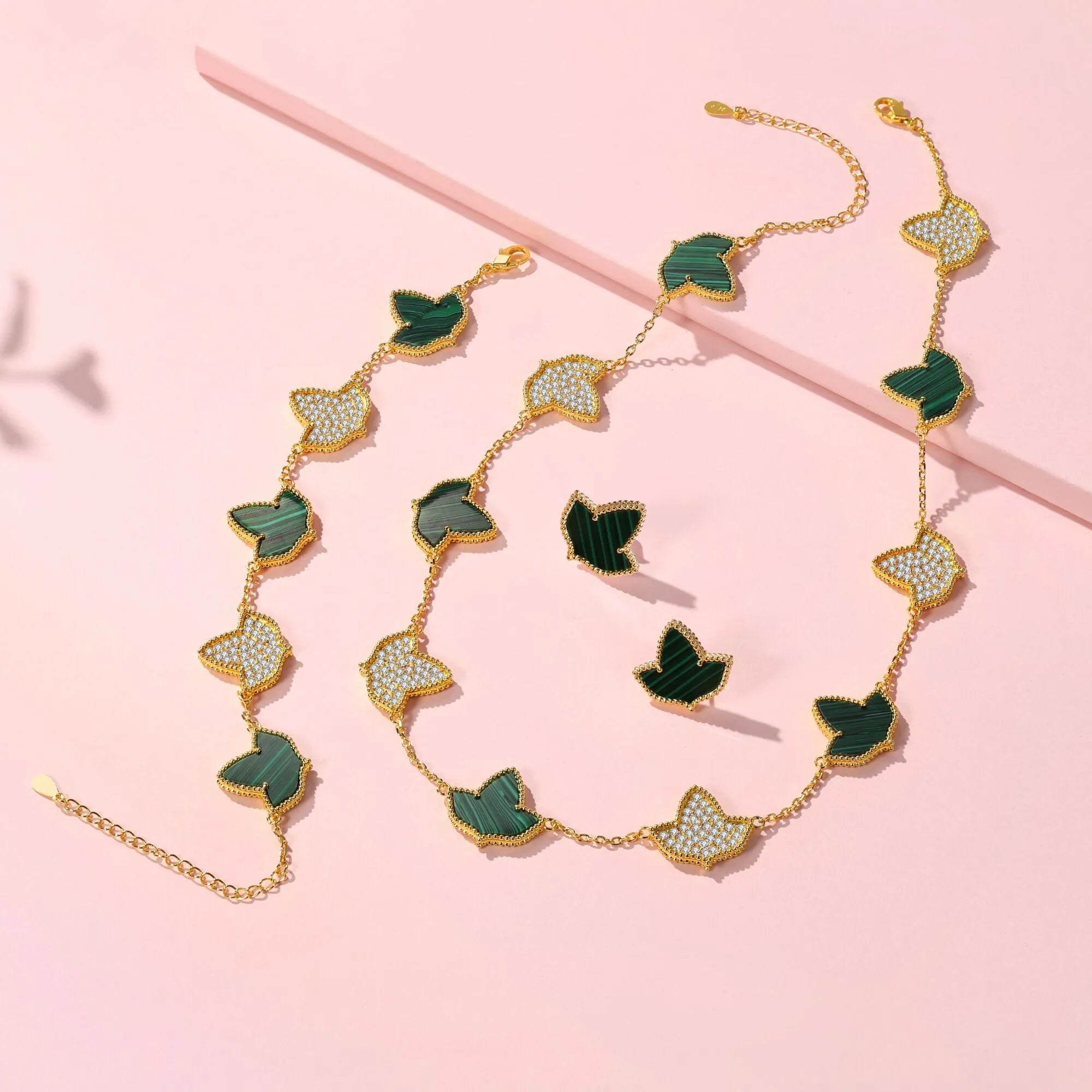 AKA 5 Ivy Malachite Bracelet 24K Gold Plated