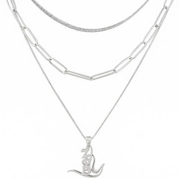 Herringbone Necklace and Paperclip Necklace Set in Silver
