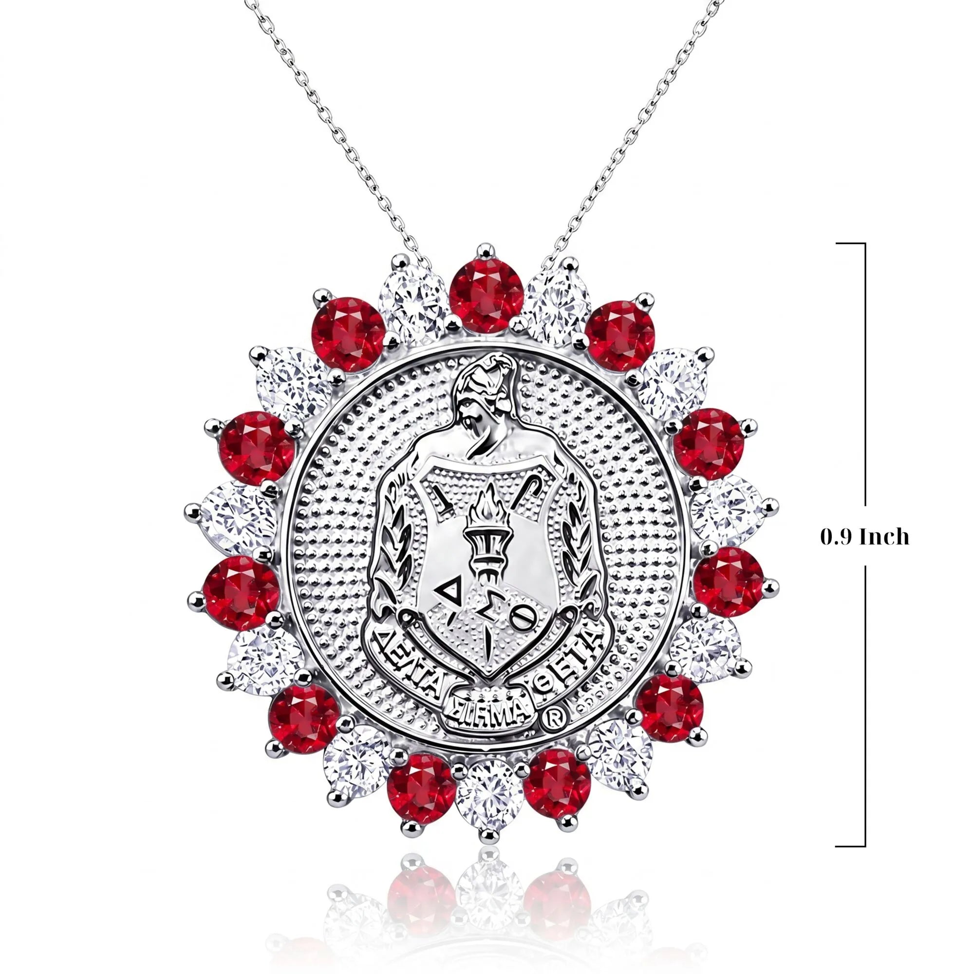 Sunburst ΔΣΘ Crest Pendant with Ruby (Chain Sold Separately) - Delta Sigma Theta