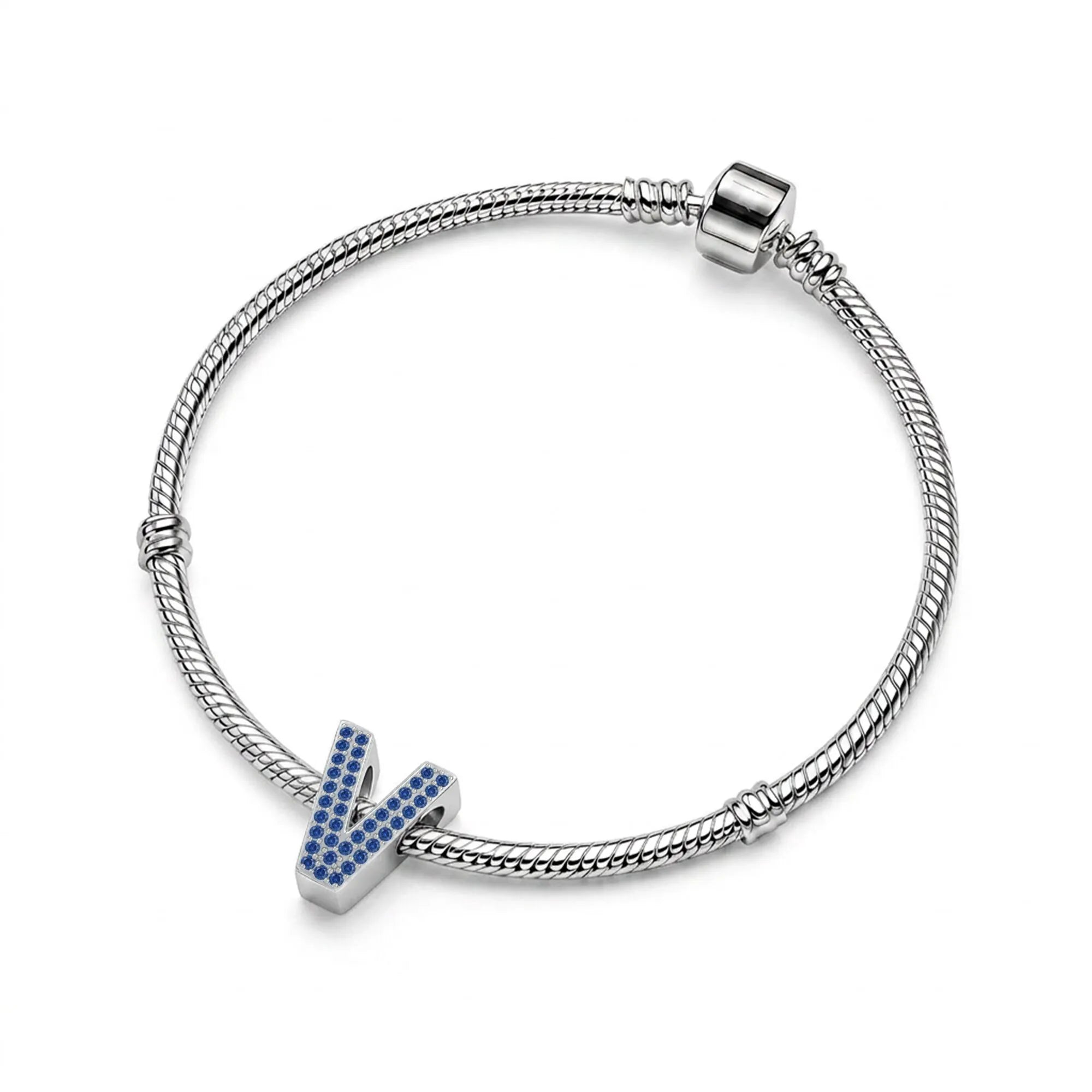 Blue Letter V Charm
