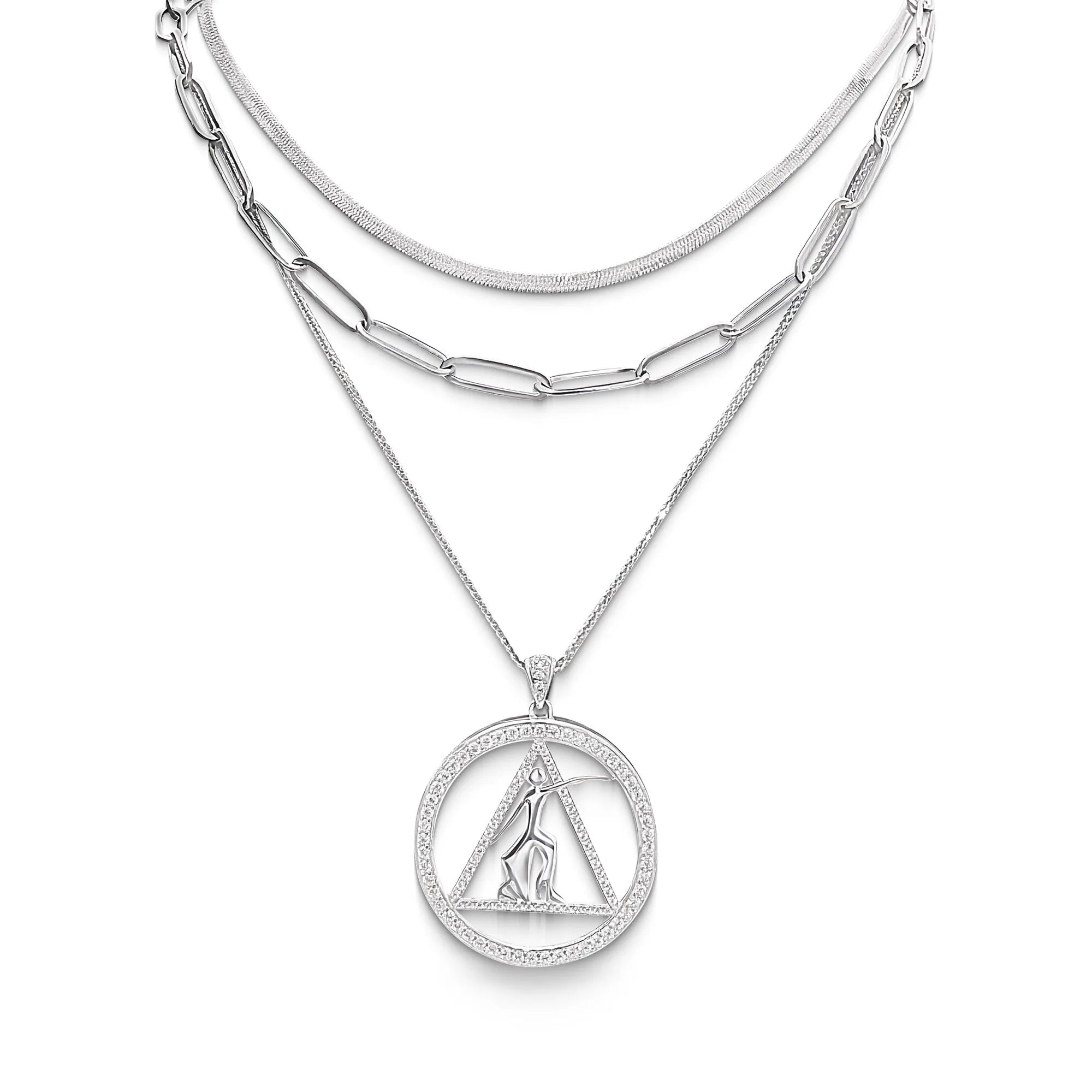 Herringbone Necklace and Paperclip Necklace Set in Gold