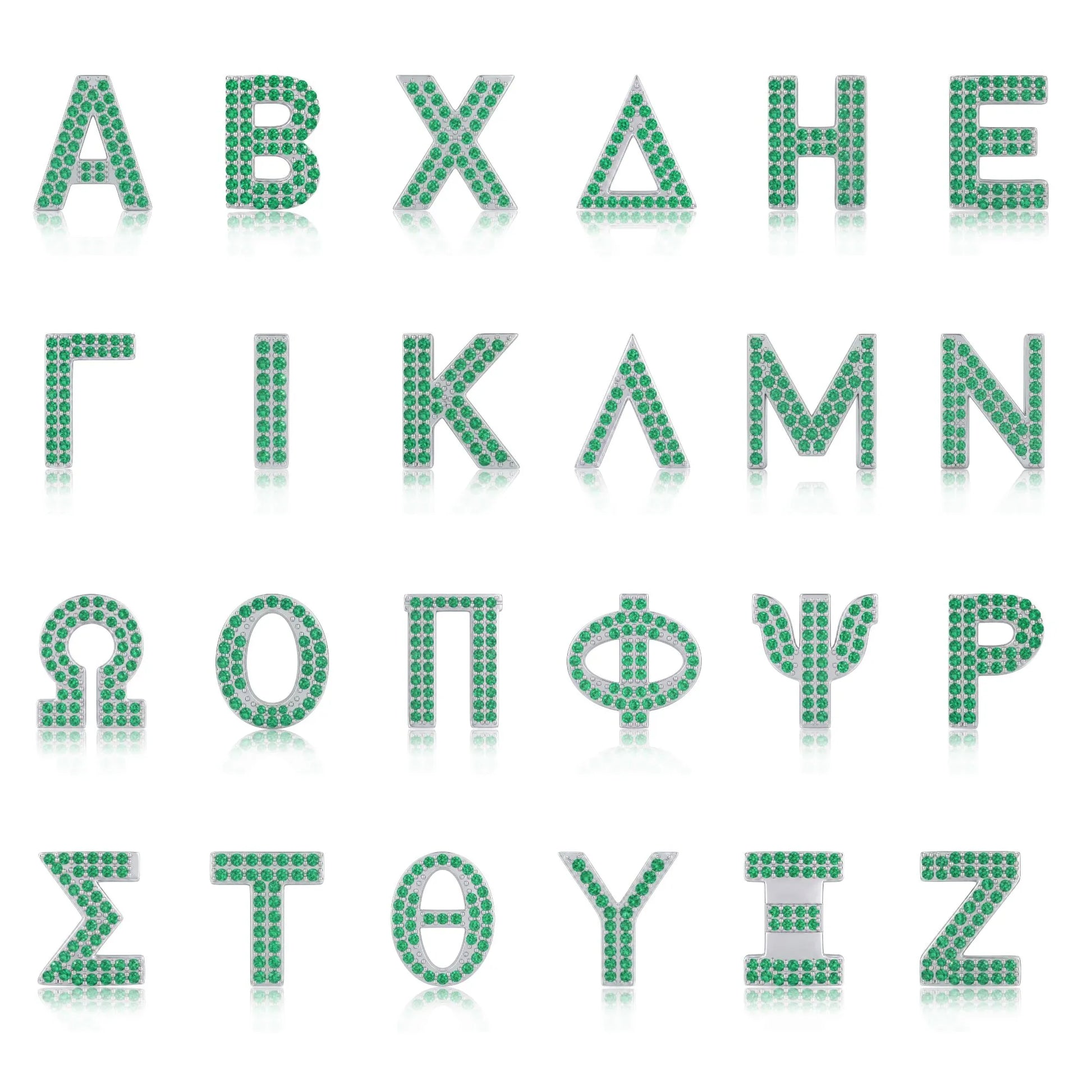 Green Letter Φ / Phi Charm with available Greek letter styles