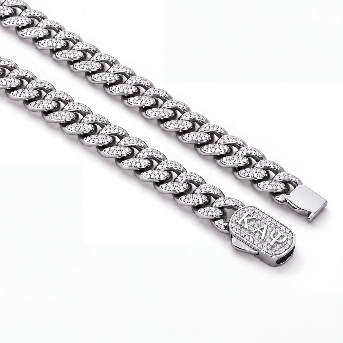 Kappa Alpha Psi Iced Out Silver Cuban Chain Necklace