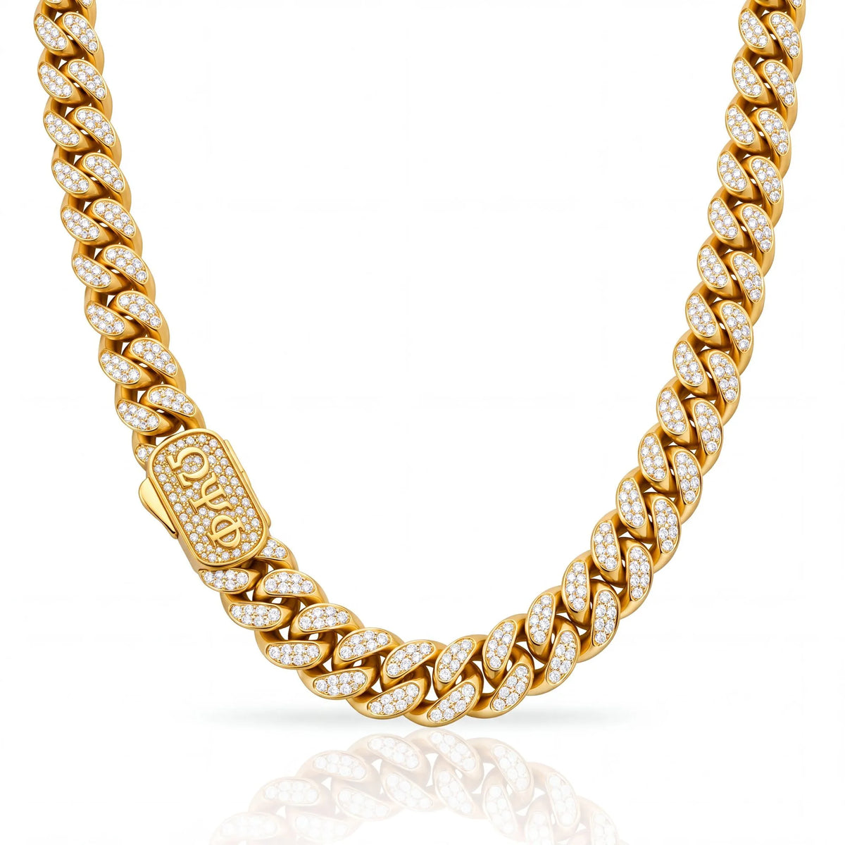 Omega Psi Phi Iced Out Gold Cuban Chain Necklace