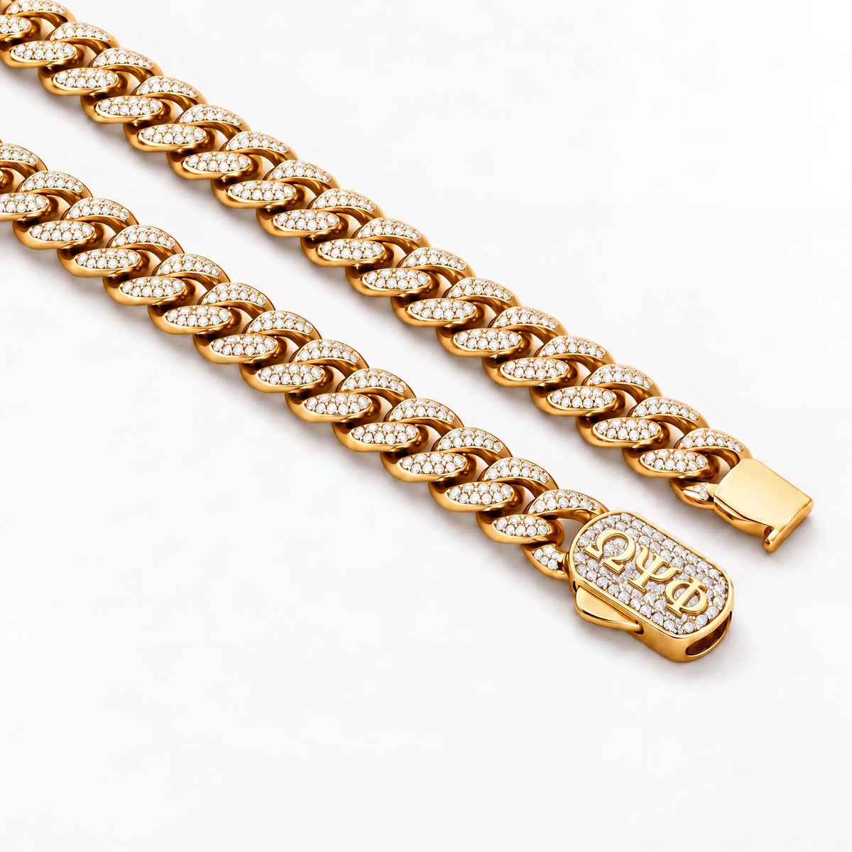 Omega Psi Phi Iced Out Gold Cuban Chain Necklace