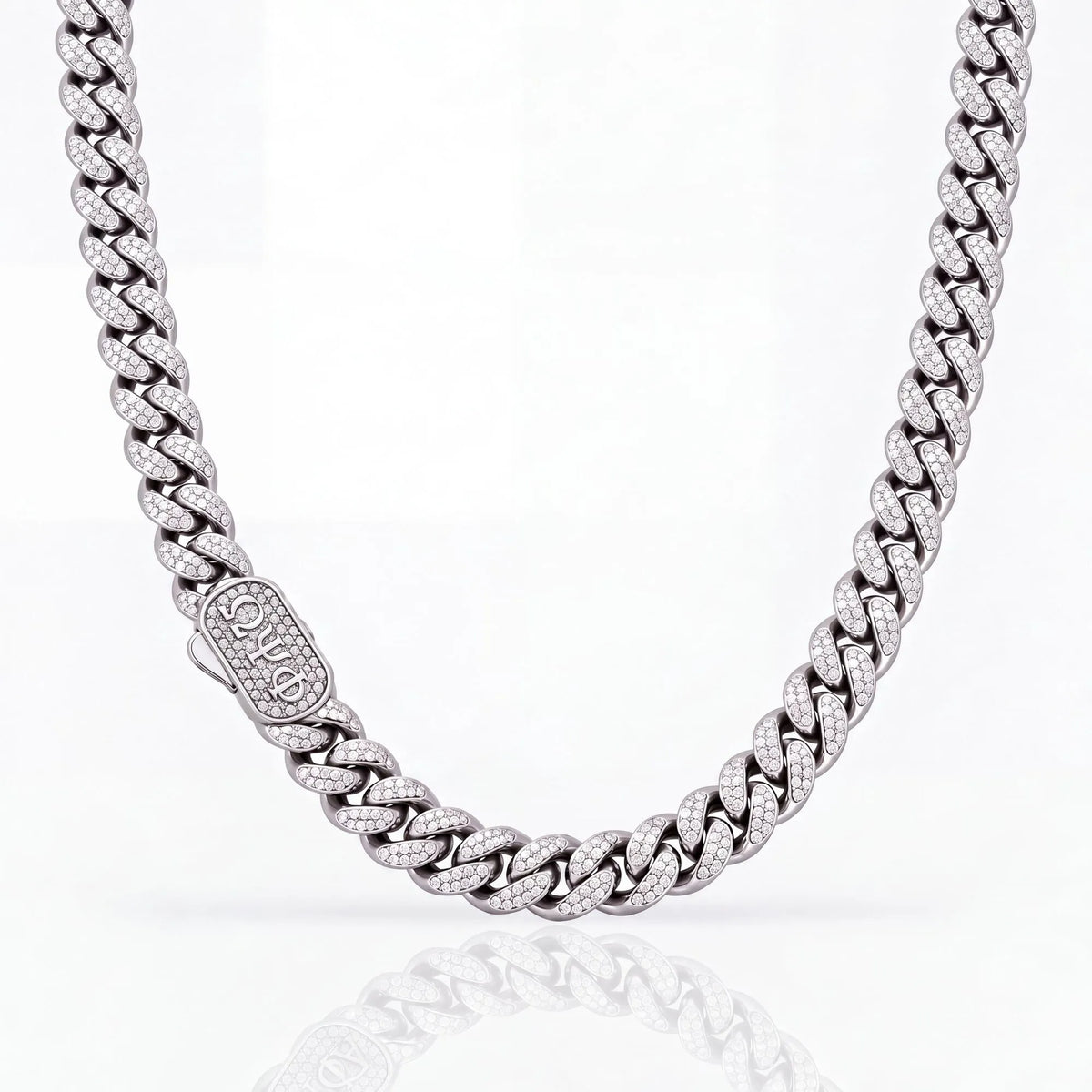 Omega Psi Phi Iced Out Silver Cuban Chain Necklace