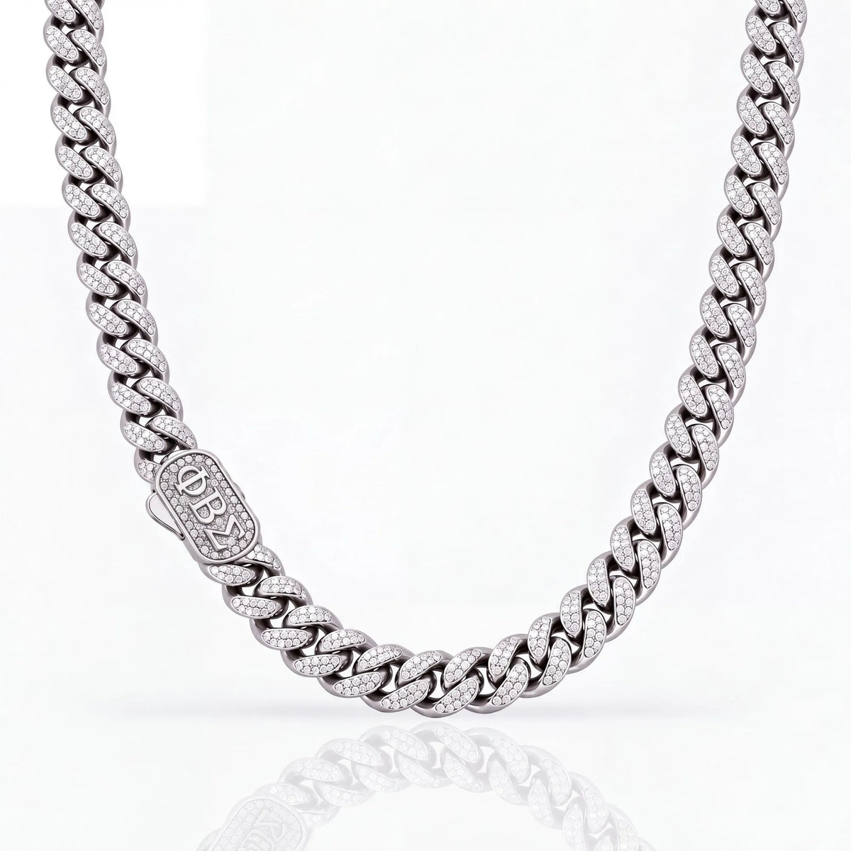 Phi Beta Sigma Iced Out Silver Cuban Chain Necklace