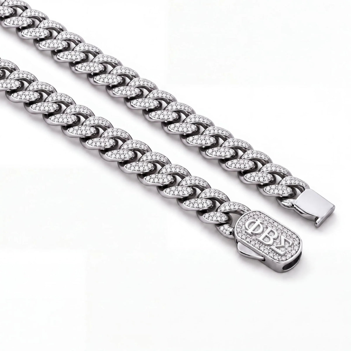 Phi Beta Sigma Iced Out Silver Cuban Chain Necklace