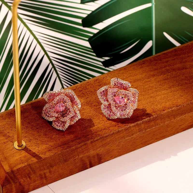 Pink Tea Rose Earrings - Gratia Pearl