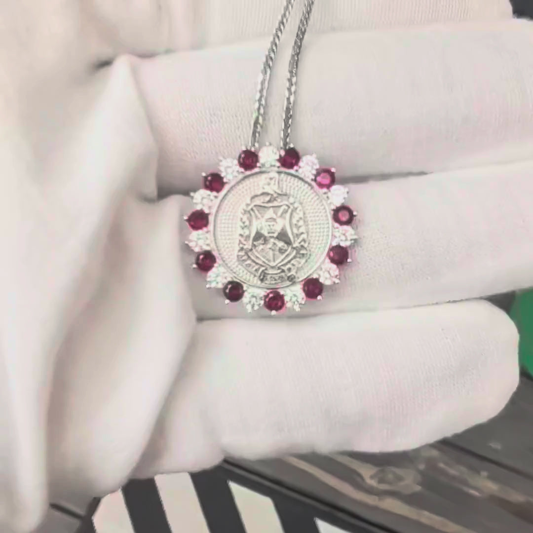 Sunburst ΔΣΘ Crest Pendant with Ruby (Chain Sold Separately) - Delta Sigma Theta