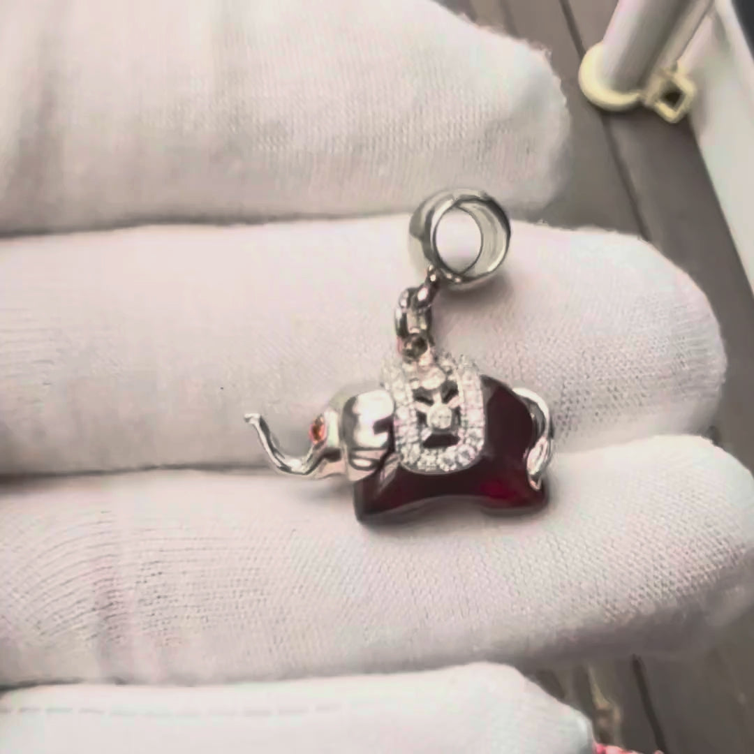 Red Elephant Sterling Silver Charm
