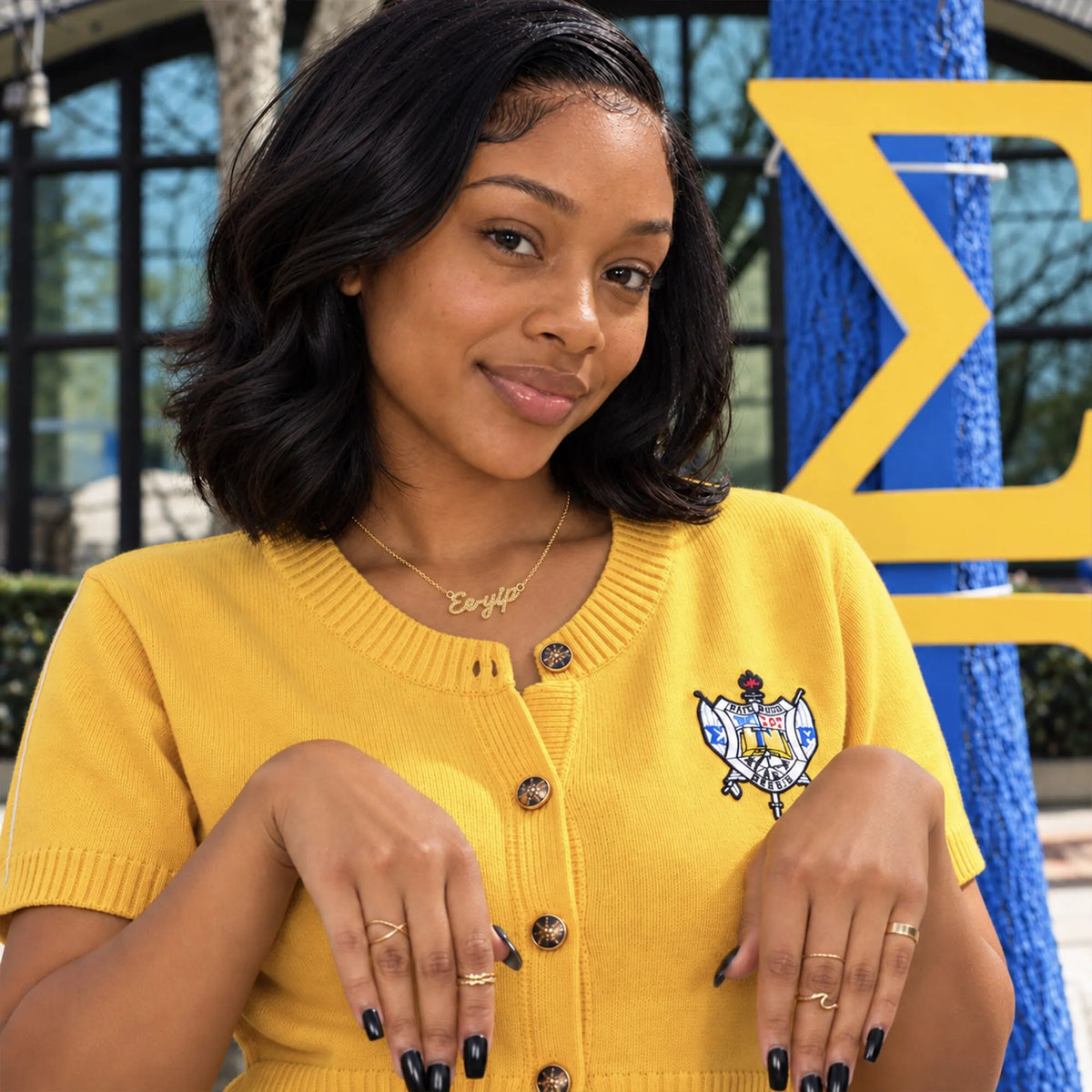 SGRHO Gold Pavé Ee-yip Script Necklace
