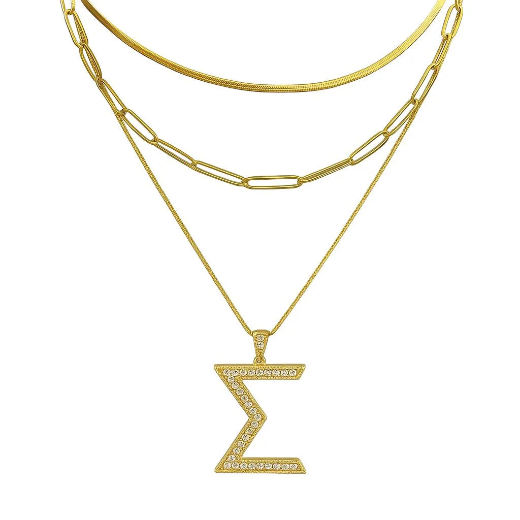 Herringbone Necklace and Paperclip Necklace Set in Silver
