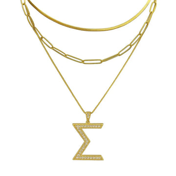 Herringbone Necklace and Paperclip Necklace Set in Gold