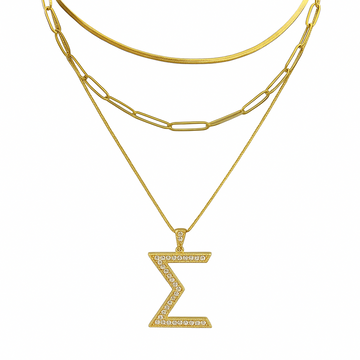 Herringbone Necklace and Paperclip Necklace Set in Gold