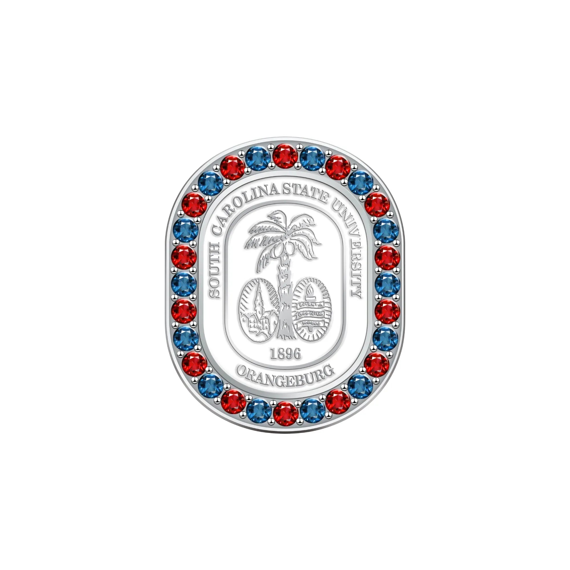 South Carolina State University Seal Pin – Front view, silver-plated, pin