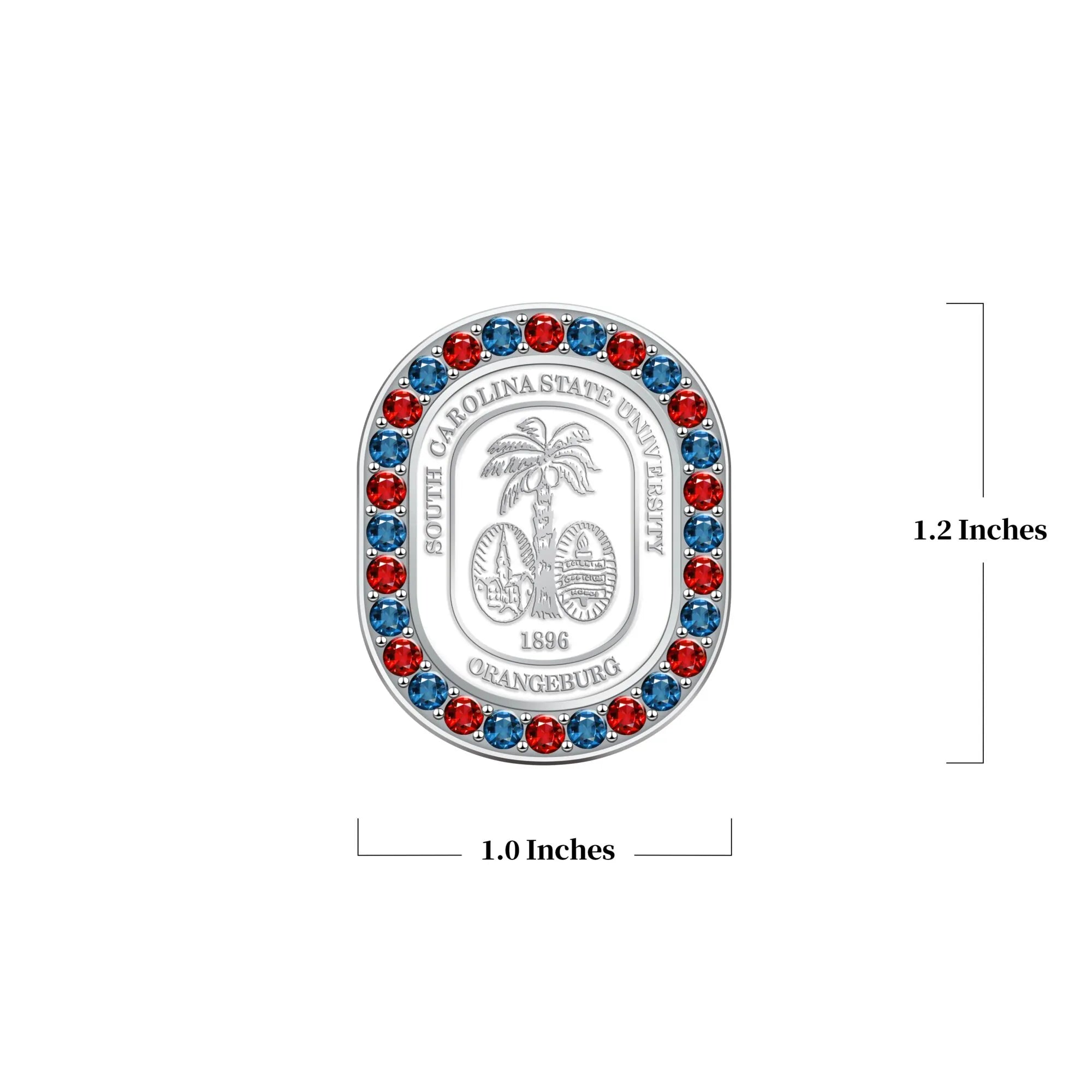 South Carolina State University Seal Pin – Front view with dimensions overlay