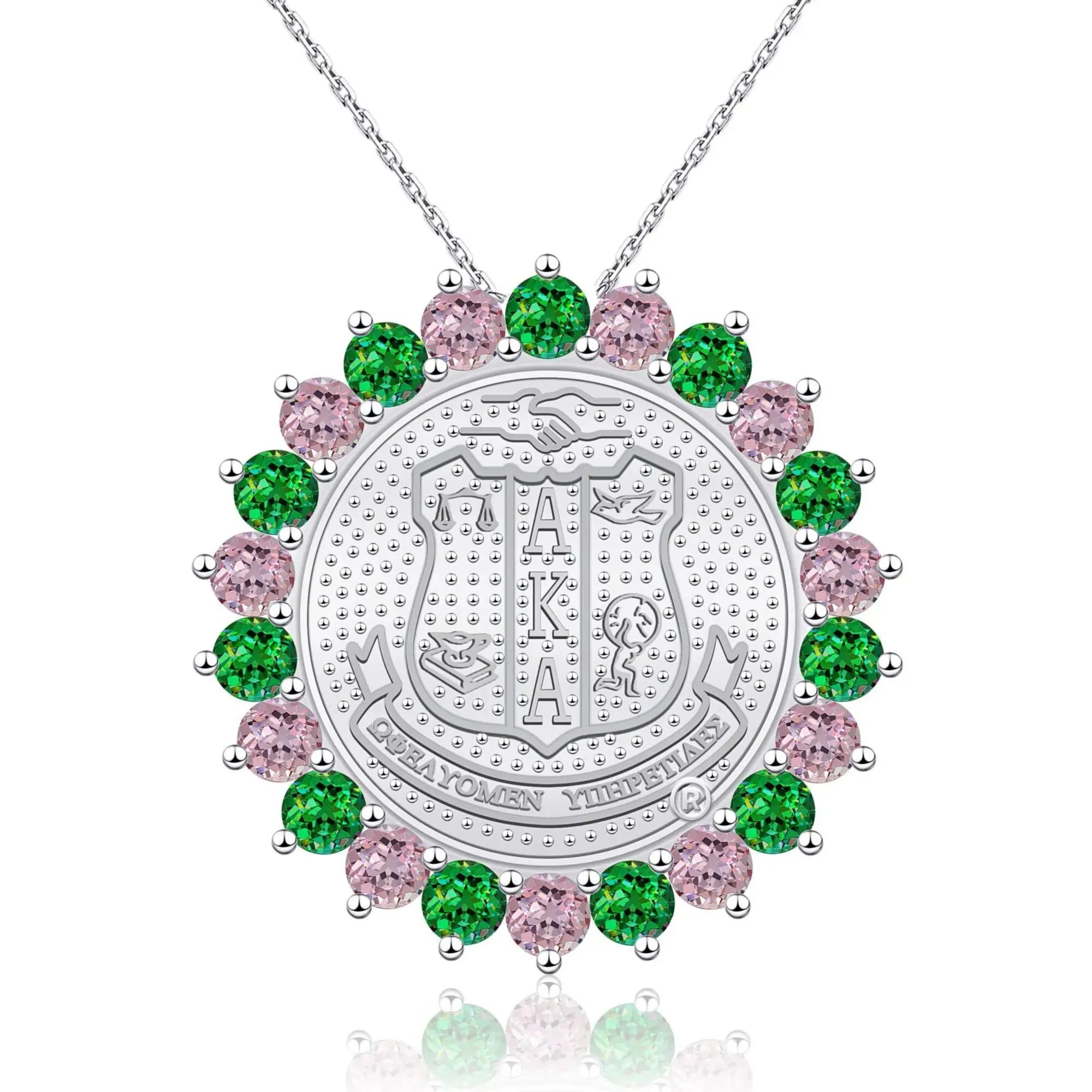 Sunburst AKA Shield Pink and Green Pendant Sterling Silver (Chain Sold Separately)