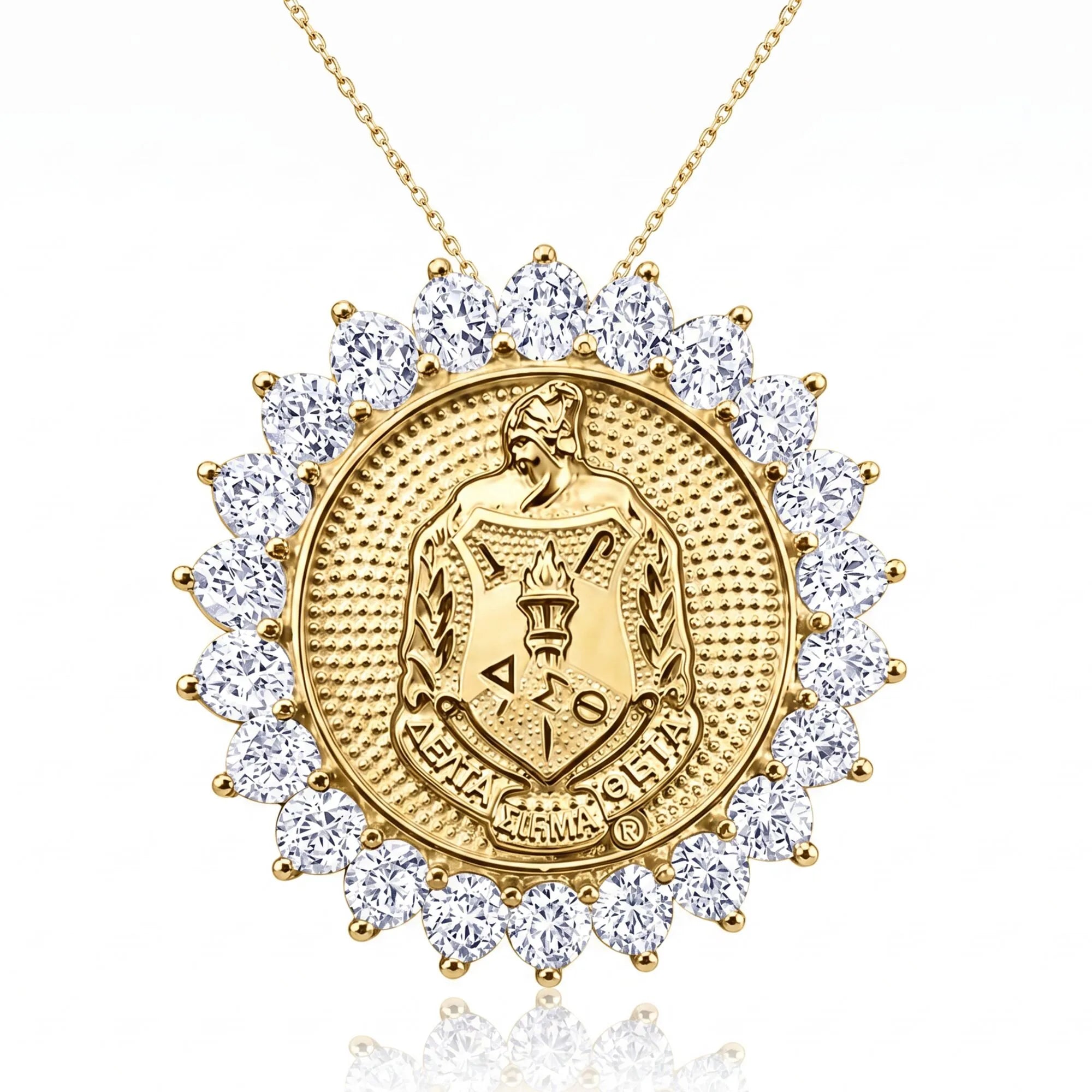 Sunburst ΔΣΘ Crest Pendant Gold Vermeil (Chain Sold Separately) - Delta Sigma Theta