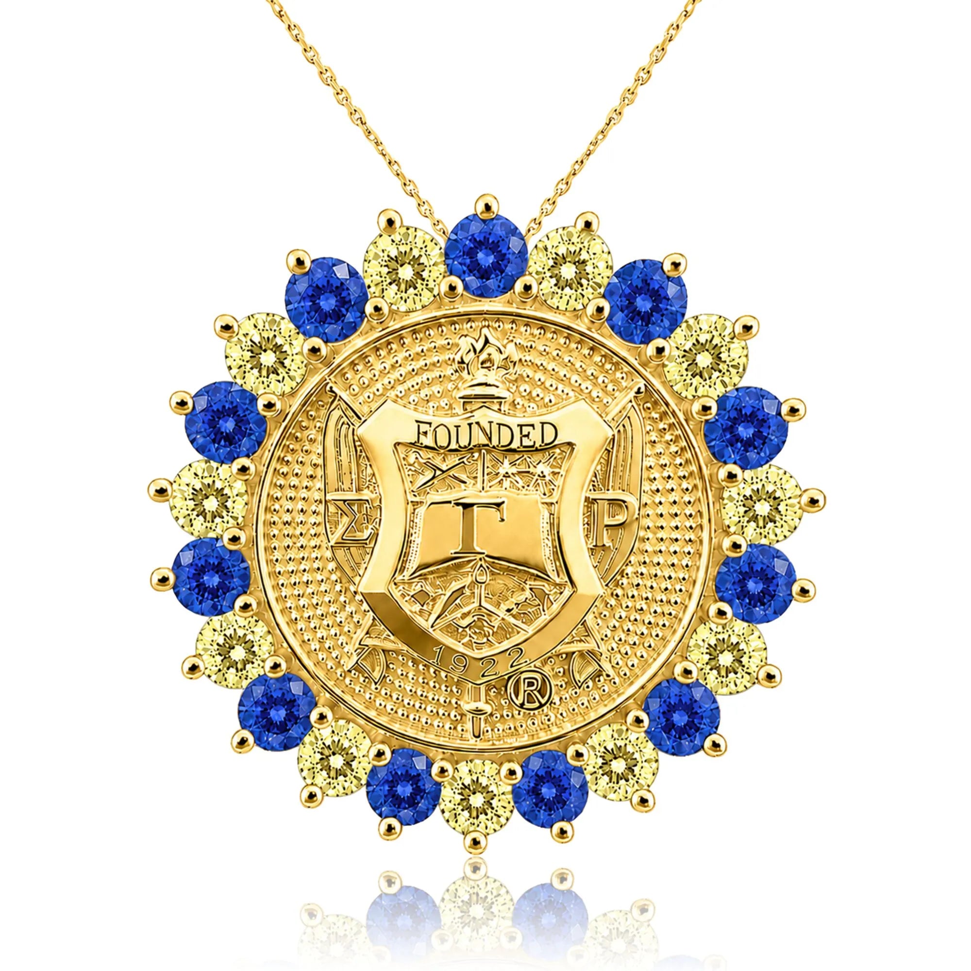 Sunburst SGRHO Gold Pendant with Blue and Gold Zirconia (Chain Sold Separately)