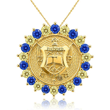 Sunburst SGRHO Gold Pendant with Blue and Gold Zirconia (Chain Sold Separately)