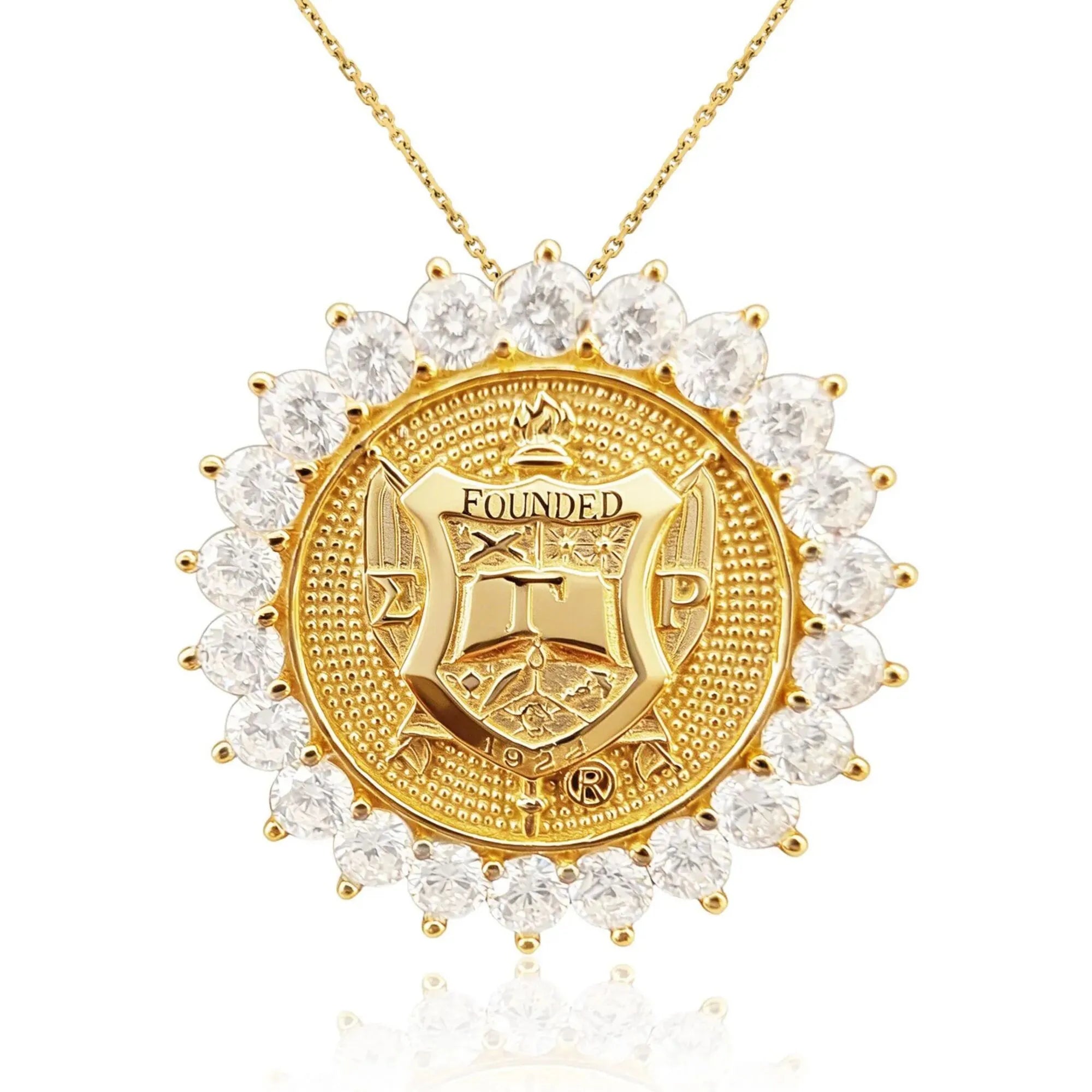 Sunburst SGRHO Shield Pendant Gold Vermeil (Chain Sold Separately)