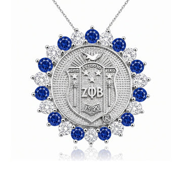 Sunburst ZPHIB Shield Pendant with Royal Blue Zirconia (Chain Sold Separately)