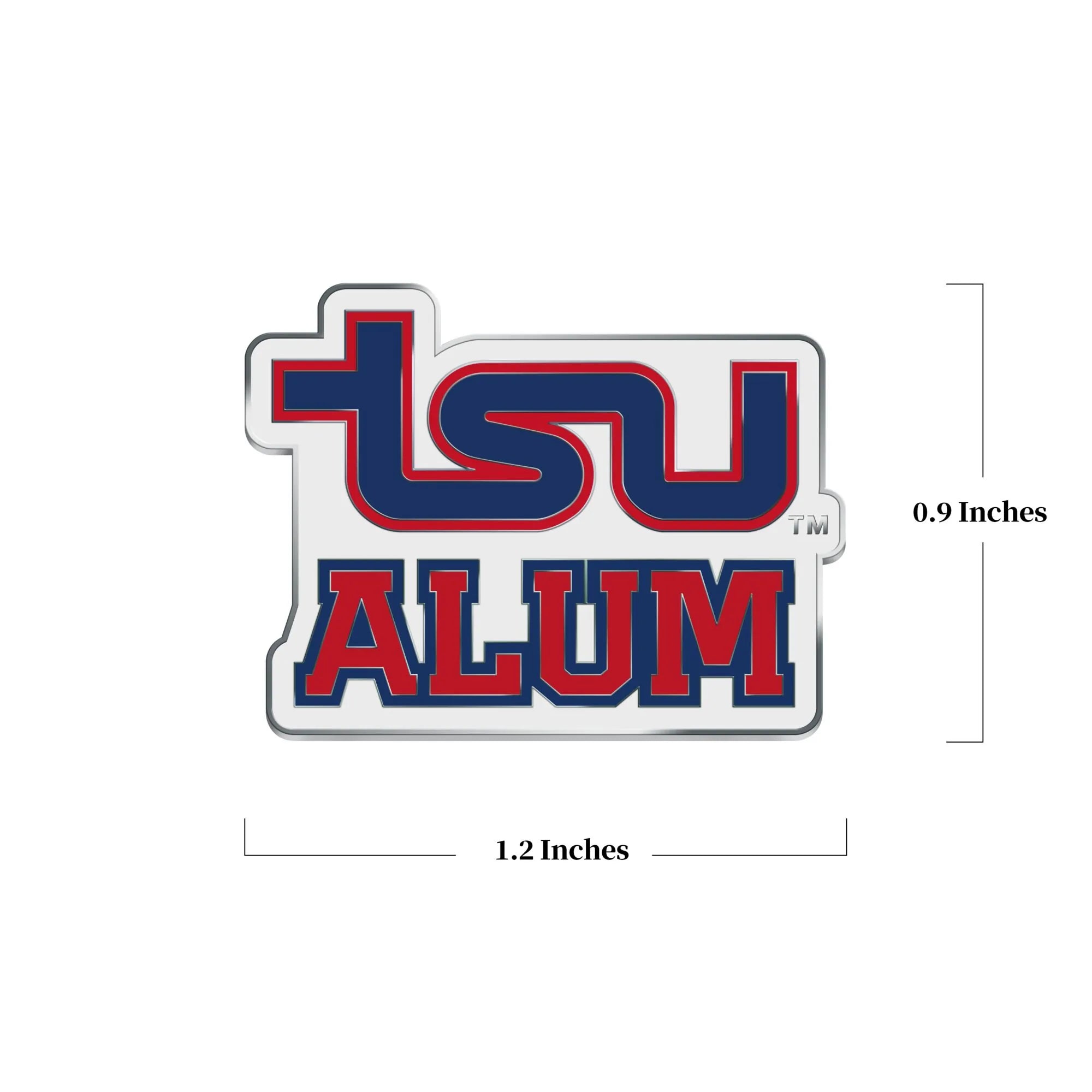 Tennessee State University Alum Pin – Front view with dimensions overlay