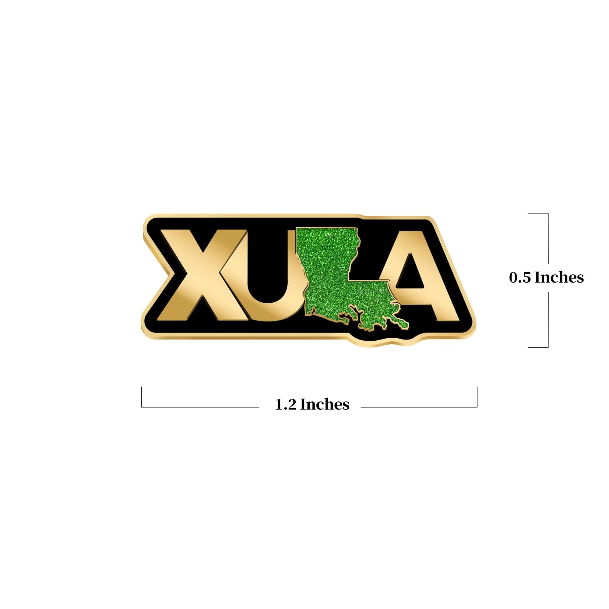 Xavier University Of Louisiana Pin – Front view with dimensions overlay