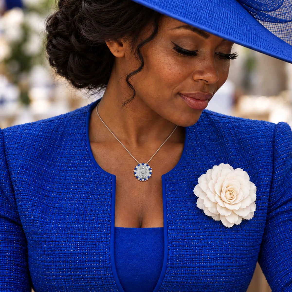 Sunburst ZPHIB Shield Pendant with Royal Blue Zirconia (Chain Sold Separately)