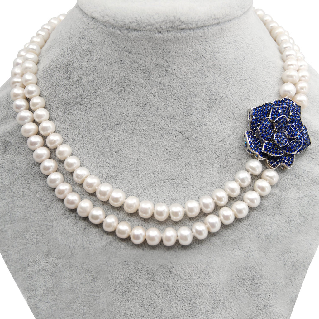 Blue Rose Freshwater Pearl Necklace