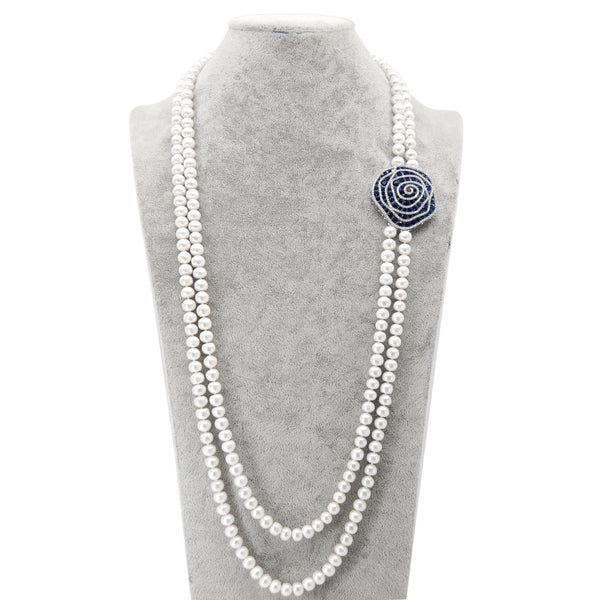 Blue Rose Long Natural Pearl Necklace